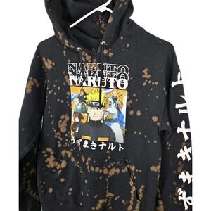 NARUTO SWEATER ADULT SMALL BLACK OUTDOOR HOODIE BLEACH DYE GRAPHIC PRINT
